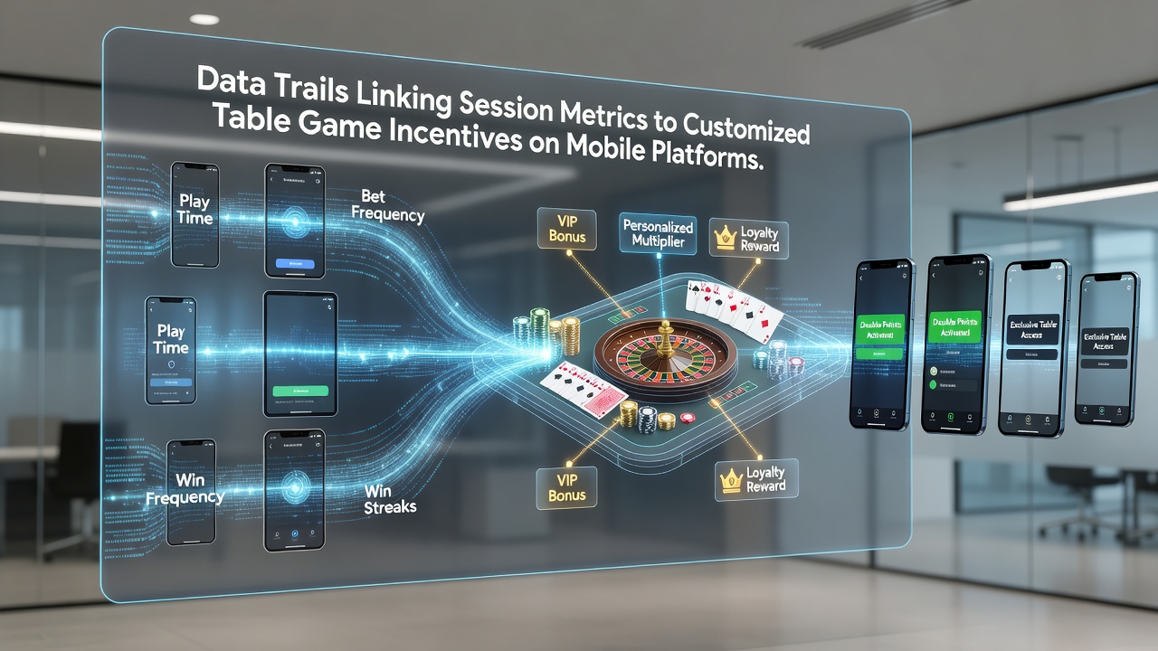 Infographic showing data flow from mobile session metrics to customized table game rewards