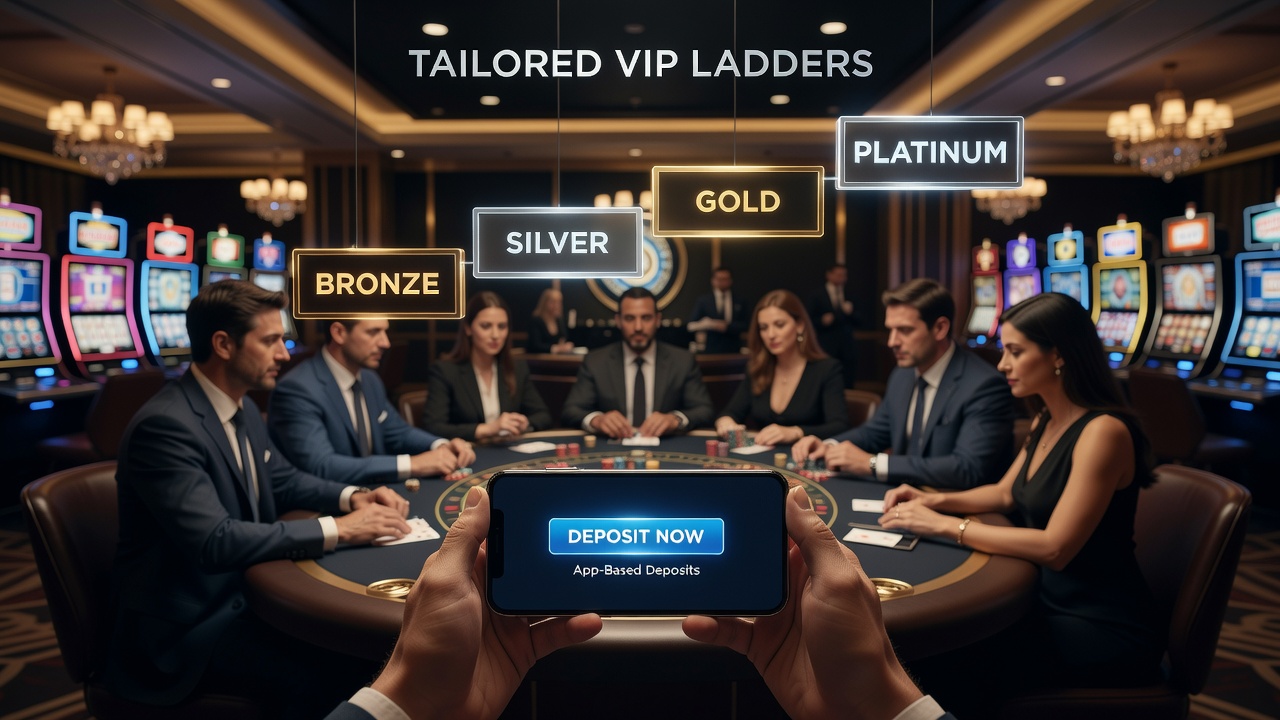 VIP ladder visualization overlaid on a live dealer roulette table within a mobile casino application