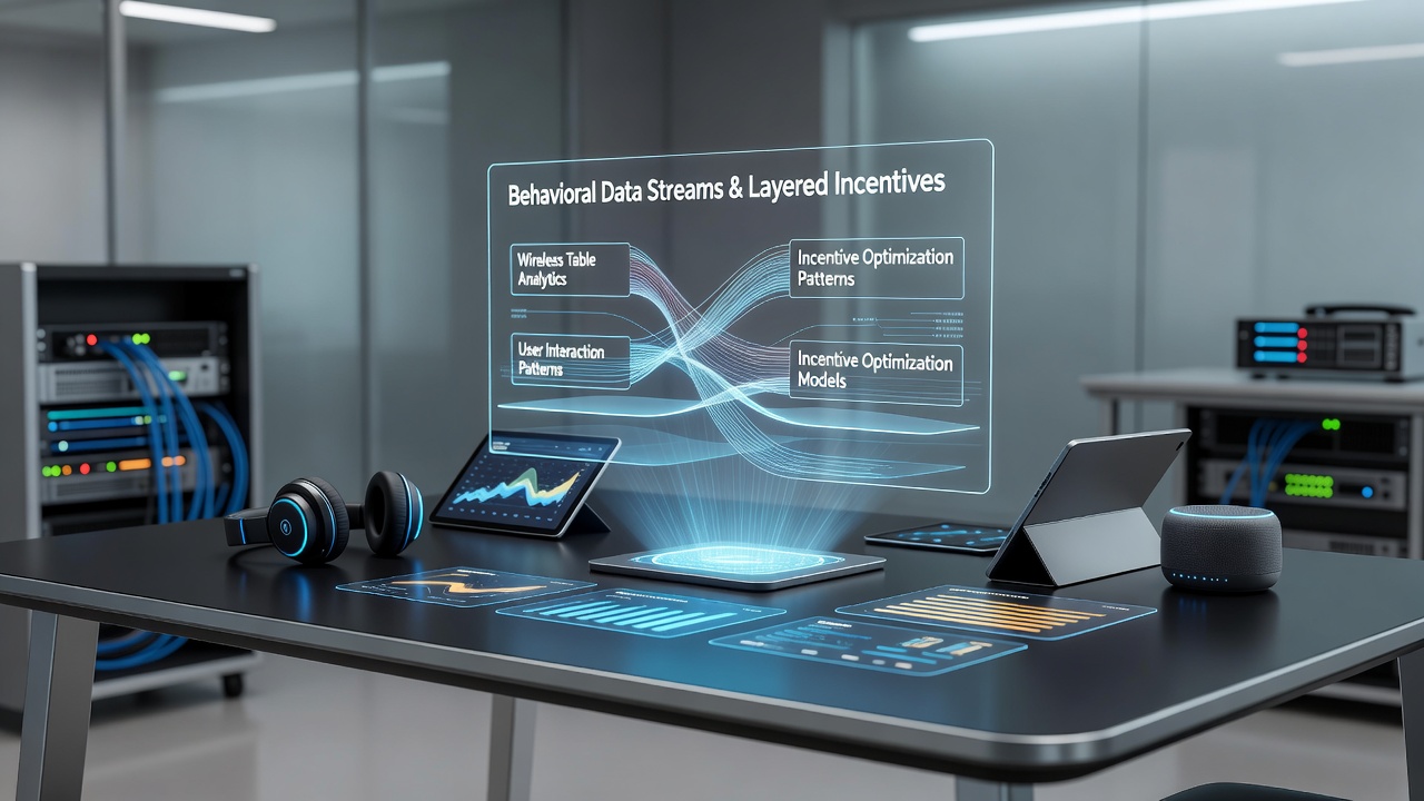 Analytics dashboard showing layered incentive progression based on behavioral data from wireless table sessions