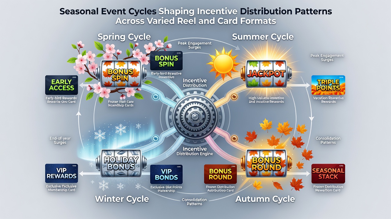Analytics dashboard showing seasonal incentive distribution across mobile reel and card game formats