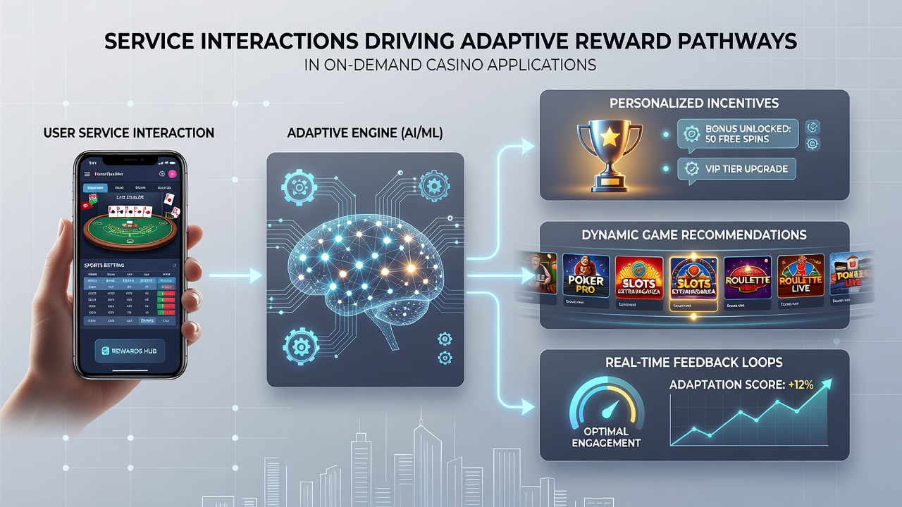 Diagram showing data flow from player support chats to adaptive bonus allocation in casino mobile apps