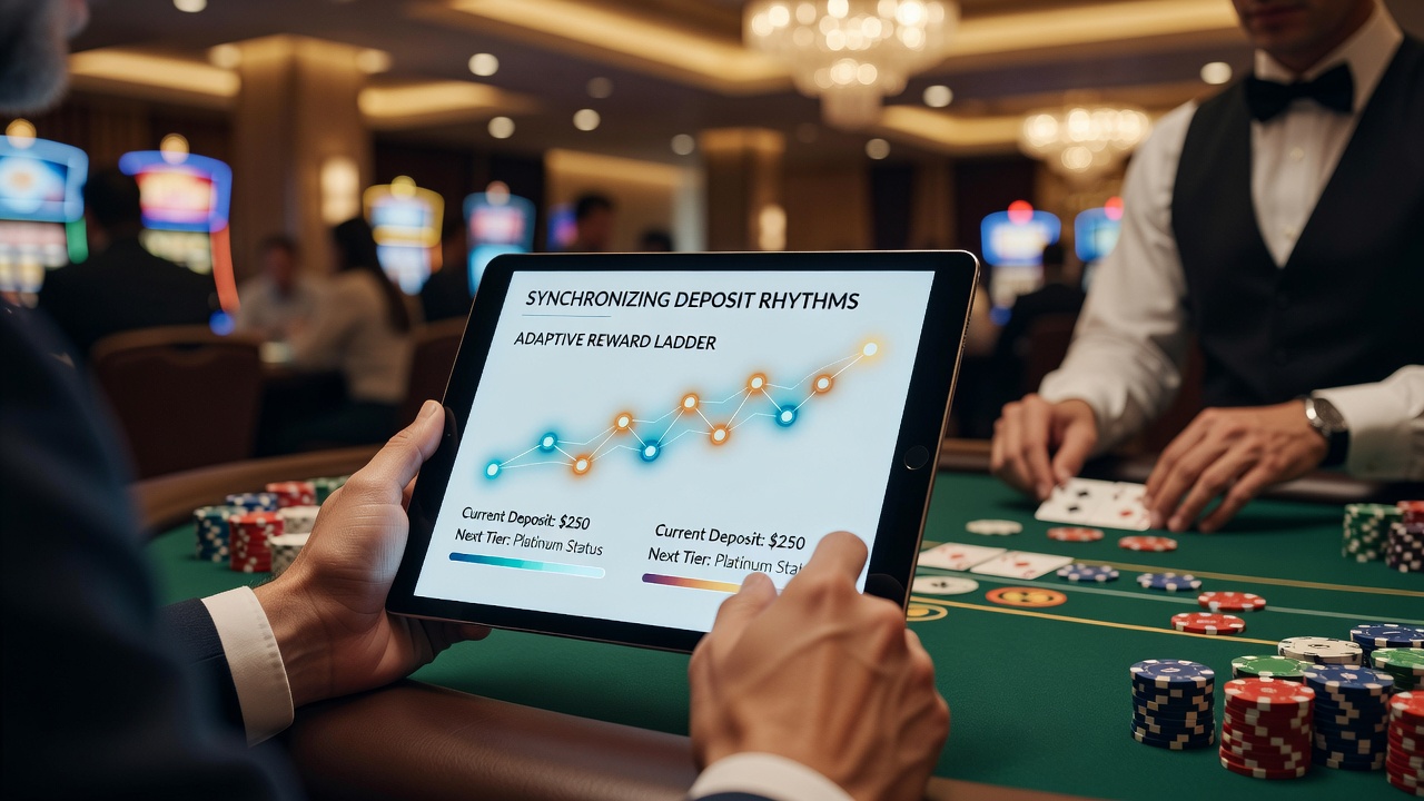 Player dashboard displaying synchronized deposit history and adaptive reward ladder status on a mobile device